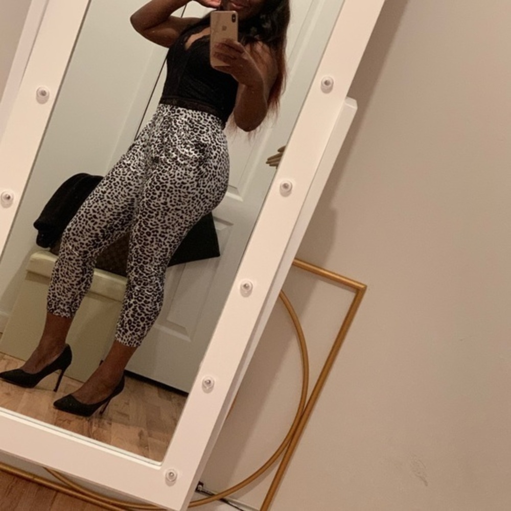 Black and white leopard pants
